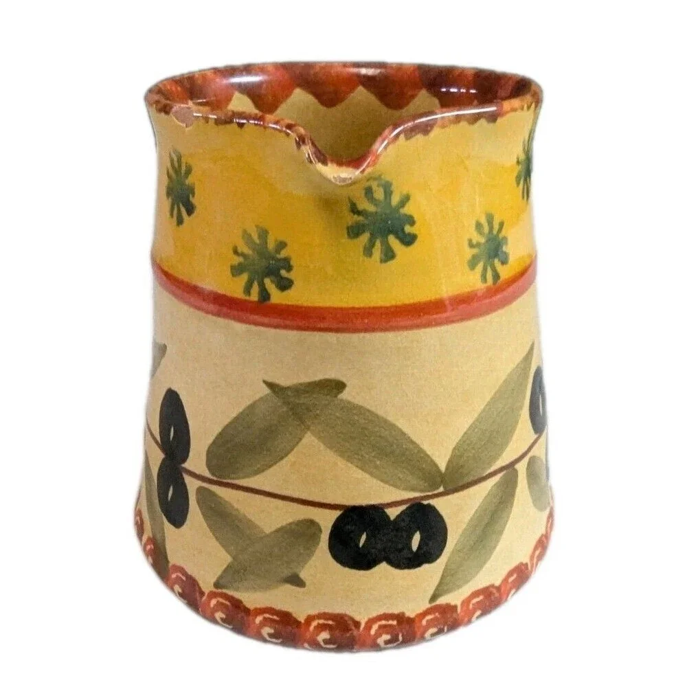 Vintage Italica Ars Italy Hand Painted Pottery Creamer Pitcher Olive Branch 4